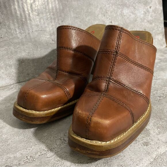 Vintage Candies Block Heel Mule Leather Brown 6.5 Patchwork Y2K CottageCore - Picture 6 of 9